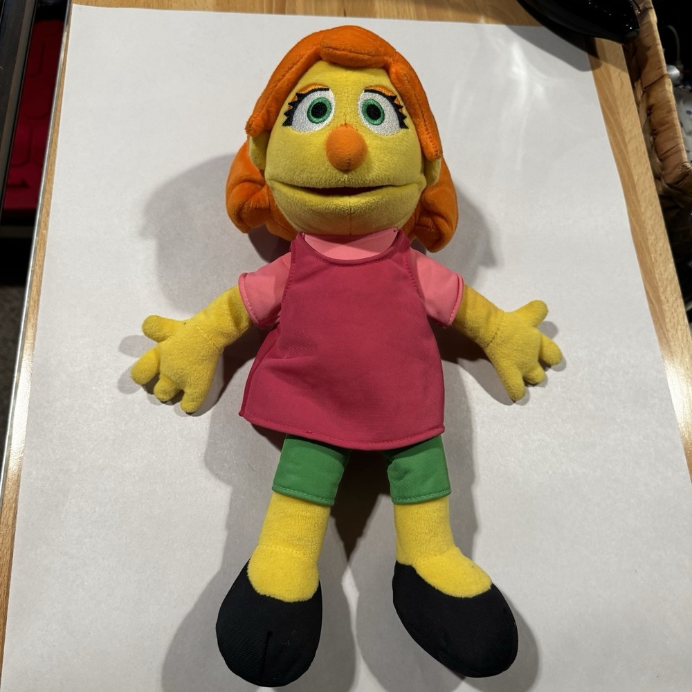 Gund Sesame Street 14" Julia Plush Autism Toy Girl Doll *Orange Hair Pink/Green